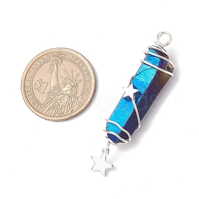 3Pcs 3 Styles Electroplated Natural Quartz Crystal Pointed Copper Wire Wrapped Pendants PALLOY-JF03767-03-1