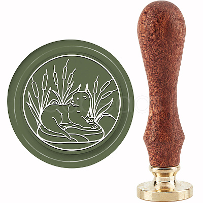 Brass Wax Seal Stamp with Handle AJEW-WH0184-0846-1