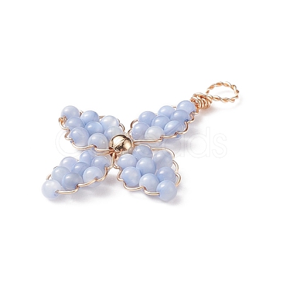 2Pcs 2 Colors Dyed Natural Freshwater Shell Beaded Pendants PALLOY-JF01910-1