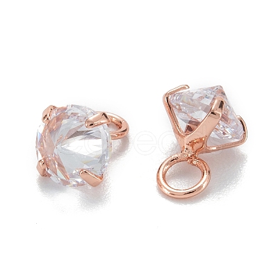 Brass Clear Cubic Zirconia Charms ZIRC-G170-12RG-1