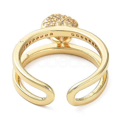 Cubic Zirconia Heart Charms Open Cuff Rings RJEW-M154-02G-1