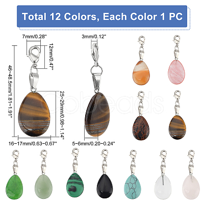 12Pcs 12 Colors Gemstone Pendant Decorations FIND-PH0004-39-1