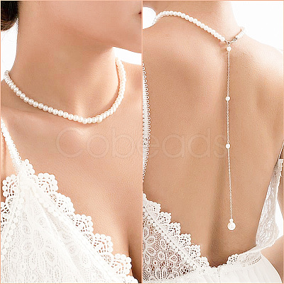 Fingerinspire 2Pcs Plastic Imitation Pearl Beaded Backdrop Necklace Body Chain NJEW-FG0001-03-1