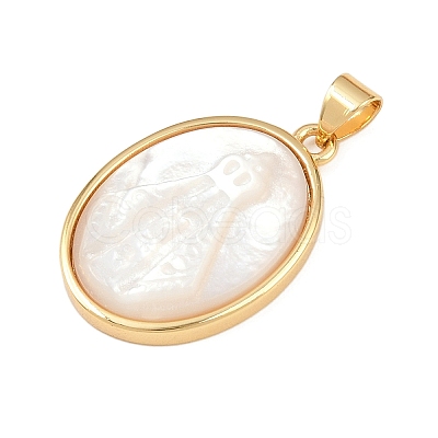 Natural White Shell Oval Pendants KK-F919-43B-G-1