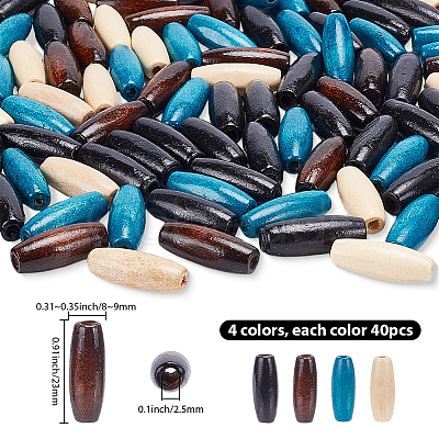 160Pcs 4 Colors Dyed Natural Wood Beads WOOD-SP0001-88-1