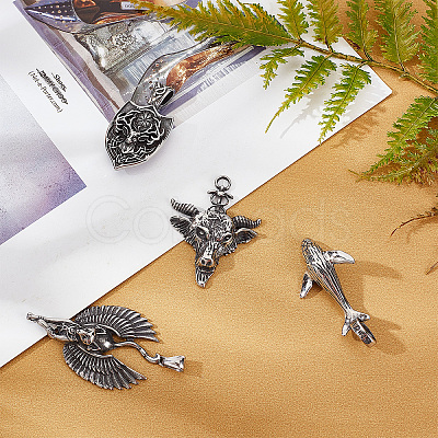 4Pcs 4 Style 304 Stainless Steel Big Pendants STAS-DC0006-21-1