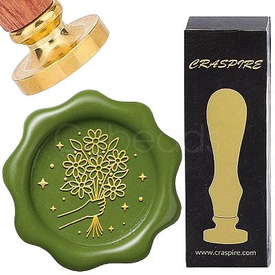 Brass Wax Seal Stamp with Wood Handle AJEW-WH0412-0277-1