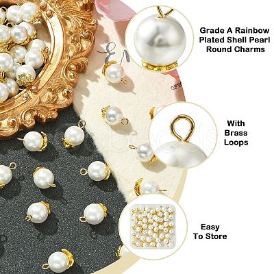 50Pcs 5 Styles Grade A Rainbow Plated Shell Pearl Round Charms FIND-CJ0001-48-1