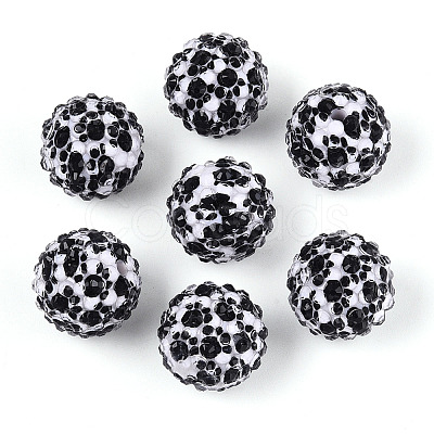 Cow Stripe Print Pattern Resin Rhinestone Round Beads OACR-N145-01-1