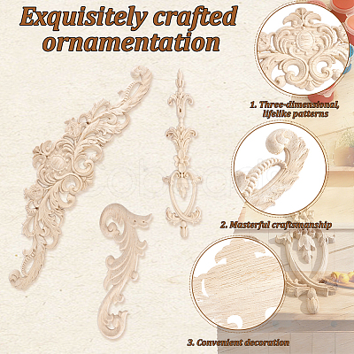 10Pcs 3 Styles Wooden Carving Flower Home Decorations AJEW-GA0010-52-1