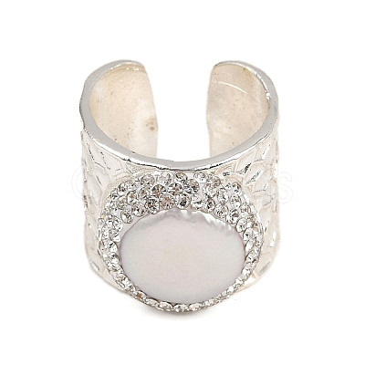 Natural Pearl Open Cuff Ring with Polymer Clay Crystal Rhinestone LS-RJEW-F077-24MS-01-A-1