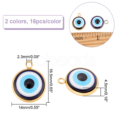 ARRICRAFT 32Pcs 2 Colors Opaque Resin Evil Eye Pendants RESI-AR0001-21-1