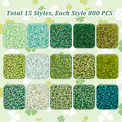 PandaHall Elite 12000Pcs 15 Style 12/0 Opaque Glass Seed Beads SEED-PH0001-61-1