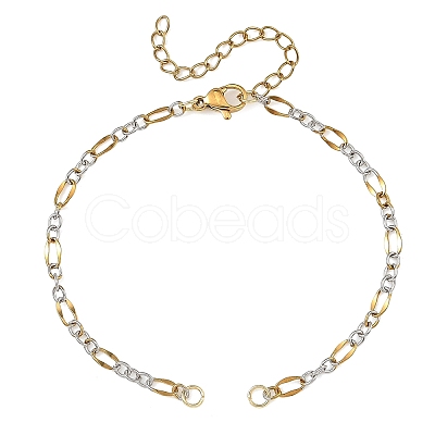 2Pcs Two Tone 304 Stainless Steel Oval Link Chains Bracelet Making AJEW-JB01665-1