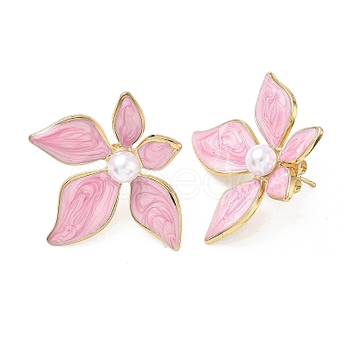 304 Stainless Steel Enamel & ABS Plastic Pearl Stud Earrings for Women SA-CBA2696-28G-01-1