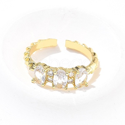 Oval Brass Micro Pave Cubic Zirconia Cuff Bangles & Rings Sets for Women SJEW-R002-06G-08-1