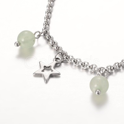 Moon & Star Stainless Steel Gemstone Charm Bracelets BJEW-JB01935-1