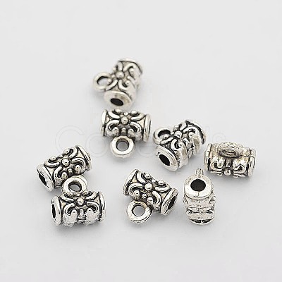 Tibetan Style Alloy Column Carved Flower Bail Beads X-TIBEB-O004-50-1