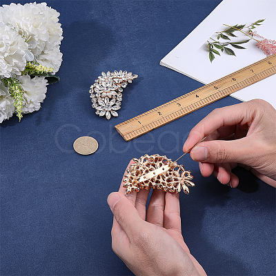 2Pcs Flower Alloy Rhinestone Brooch JEWB-FG0001-70C-1
