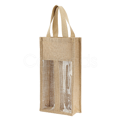 Jute Wine Storage Handbag with PVC Clear Window ABAG-WH0045-18-1