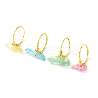 4Pcs 4 Color Dyed Natural Quartz Crystal Points Nuggets Finger Rings RJEW-TA00114-1