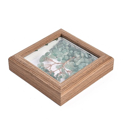 Natural Green Aventurine Chips Tree of Life with Wooden Photo Frame Decorations DJEW-B013-04E-1
