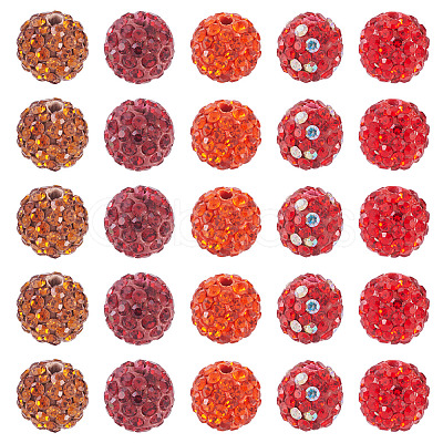 100Pcs 5 Colors Pave Disco Ball Beads RB-TA0001-25-1