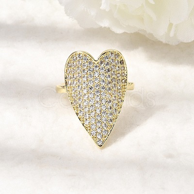 Brass Micro Pave Cubic Zirconia Cuff Open Rings for Women RJEW-K264-11G-1