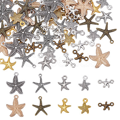 80Pcs 10 Styles DIY Starfish Tibetan Style Alloy Pendants & Links Connector Charms Findings Kits FIND-HY0004-63-1