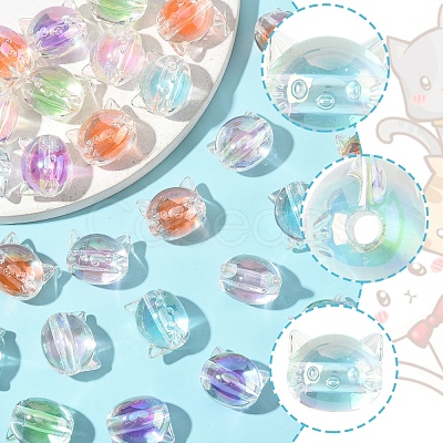 32Pcs UV Plating Rainbow Iridescent Acrylic Beads OACR-FS0002-16-1