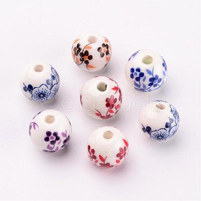 Floral Printed Porcelain Beads PORC-CF187Y-CF190Y-1