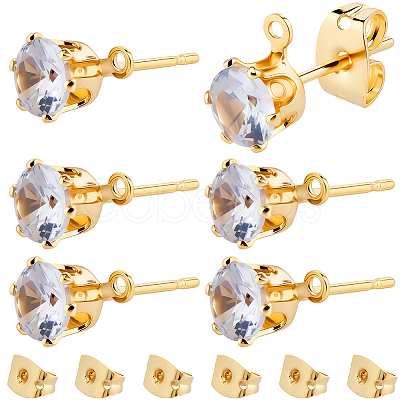 40Pcs Brass Micro Pave Clear Cubic Zirconia Stud Earring Findings KK-BBC0022-23-1