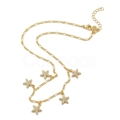 Brass Micro Pave Clear Cubic Zirconia Starfish Pendant Necklaces NJEW-B157-06G-1