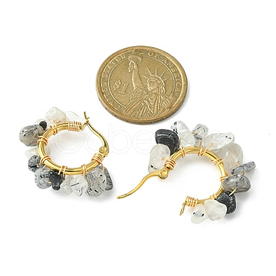 Natural Tourmalinated Quartz Chips Braided Hoop Earrings EJEW-JE04940-26-1