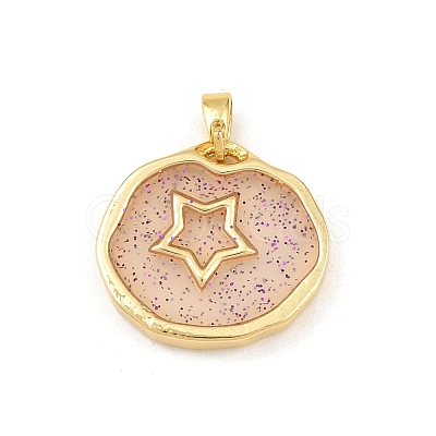 Transparent Epoxy Resin Brass Pendants LS-KK-B163-01G-04-1