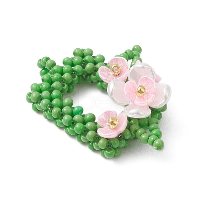 Beaded Rectangle with Flower Charms PALLOY-MZ01144-01-1