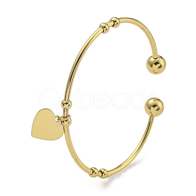PVD Vacuum Plating 202 Stainless Steel Heart Charm Open Cuff Bangles for Women BJEW-M317-02G-1