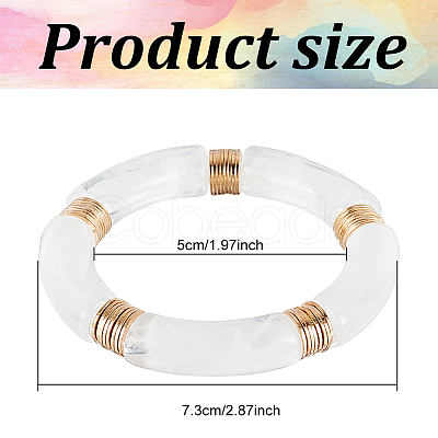 3Pcs 3 Colors Acrylic Curved Tube Beaded Stretch Bracelets Set for Women BJEW-AN0001-22-1