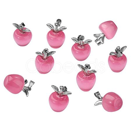 10Pcs Apple Gemstone Charm Pendant Crystal Quartz Healing Natural Stone Pendants Pink Silver Buckle for Jewelry Necklace Earring Making Crafts JX525A-1