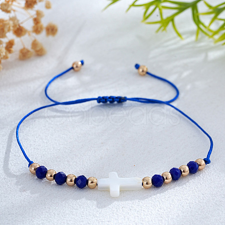 Adjustable Glass & Brass Beads Braided Bead Bracelets KF3798-4-1