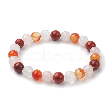 8mm Round Natural Red Jasper & Rose Quartz & Carnelian & Quartz Crystal Beaded Stretch Bracelets for Women BJEW-JB10625-04-1