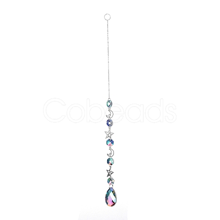 AB Color Plated Crystal Teardrop Big Pendant Decorations HJEW-G019-03B-1