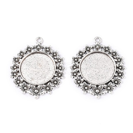 Tibetan Style Alloy Flat Round Pendant Cabochon Settings TIBEP-S238-AS-NR-1