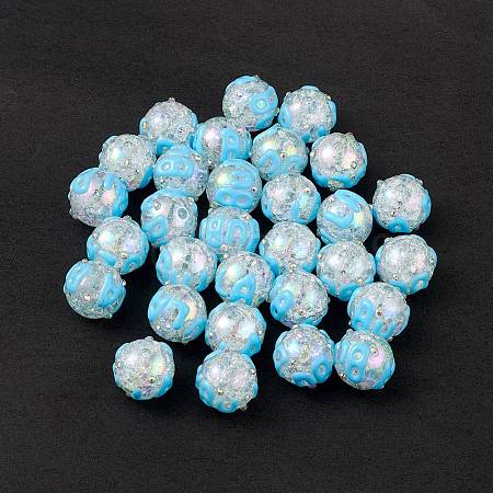 UV Plating Rainbow Iridescent Crackle Acrylic Enamel Beads OACR-I003-07-1