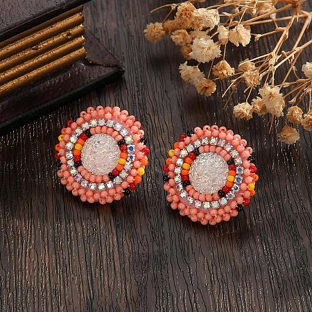 Bohemian Style Vintage Colorful Glass Seed Bead & Rhinestone Beaded Stud Earrings VY5957-4-1