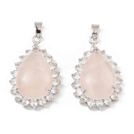 Natural Rose Quartz & Rhinestone Pendants G-K338-31P-07-1