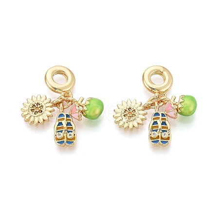 Brass Micro Pave Colorful Cubic Zirconia and Enamel European Dangle Charms KK-T079-80G-1