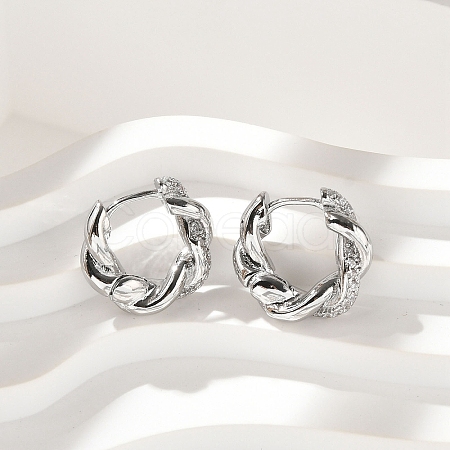 Brass Clear Cubic Zirconia Hoop Earrings EJEW-Q014-29P-1