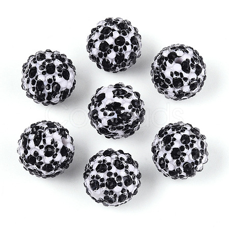 Cow Stripe Print Pattern Resin Rhinestone Round Beads OACR-N145-01-1