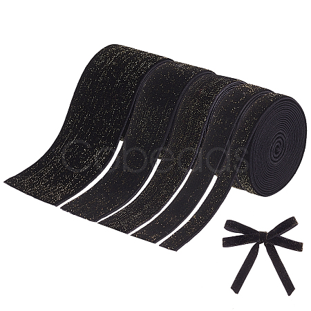 5 Rolls 5 Styles Sparkle Single Face Velvet Ribbons SRIB-BC0001-21B-1